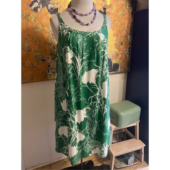 Beth Bowley Green & White 100% Silk Sleeveless Dress Size 10 - Picture 2 of 9